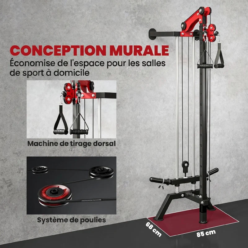 Station de musculation murale 85 x 68 x 210 cm réglable 16 positions compact polyvalent robuste industriel en acier noir 21_0006901
