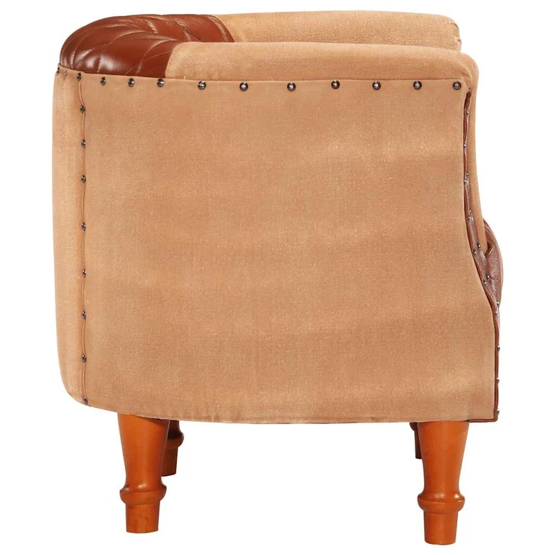 Fauteuil lounge assise confortable design moderne marron cuir véritable bois de manguier massif brun DEC026459