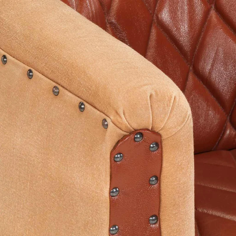 Fauteuil lounge assise confortable design moderne marron cuir véritable bois de manguier massif brun DEC026459