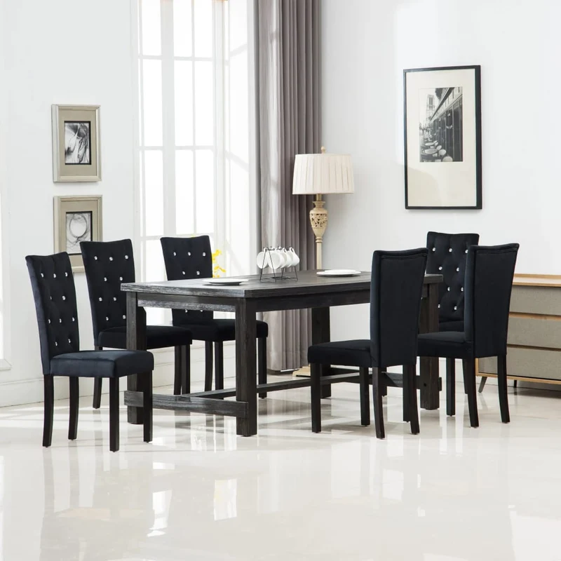 Lot de 6 chaises de salle à manger cuisine design classique velours noir CDS022739