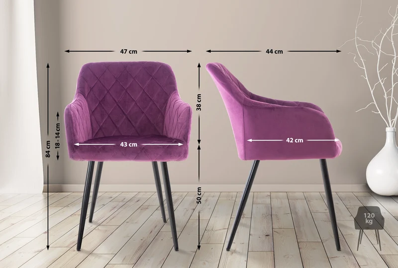 Chaise de salle à manger design retro coutures décoratives en losanges assise en tissu violet 10_0002107