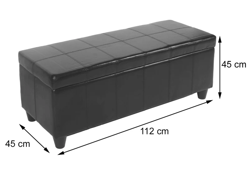 Banc coffre de rangement 112 cm hauteur 45 cm avec assise rembourrée ouverture coffre rangement intégré cuir et simili cuir crème 04_0011570