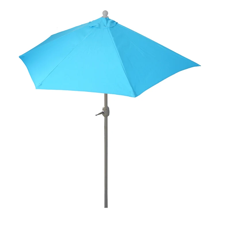 Parasol demi rond balcon envergure 270 cm gain de place sans pied UV50+ en tissu turquoise structure en aluminium 04_0011351