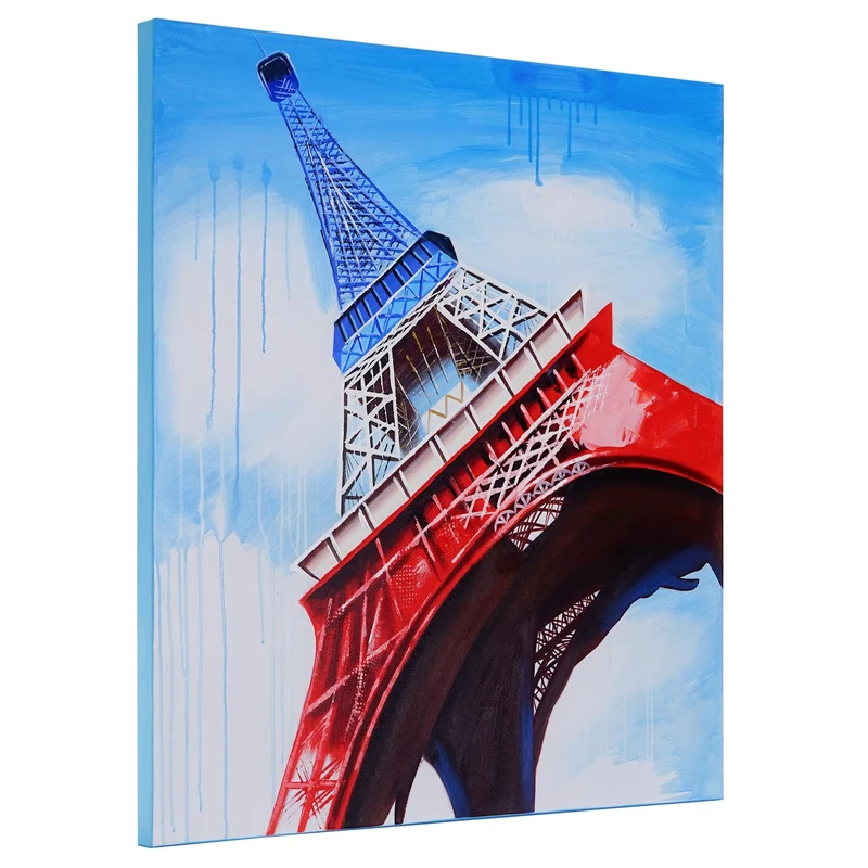 Tableau peinture tour Eiffel 100x100 cm toile murale peinte à la main style abstrait coton polyester multicolore 04_0011370