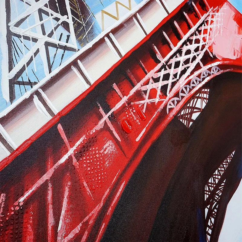 Tableau peinture tour Eiffel 100x100 cm toile murale peinte à la main style abstrait coton polyester multicolore 04_0011370