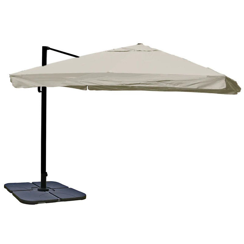 Parasol déporté 3x3 m diamètre 4,3 m orientable inclinable avec pied base remplissable aluminium polyester gris crème 04_0007944