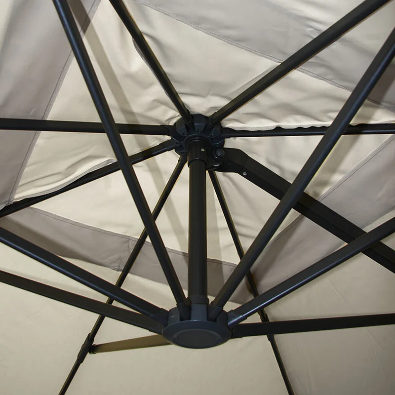 Parasol déporté 3x3 m diamètre 4,3 m orientable inclinable avec pied base remplissable aluminium polyester gris crème 04_0007944