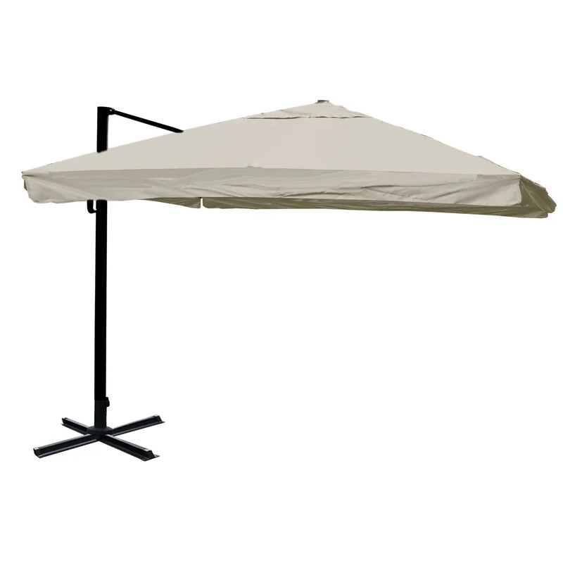 Parasol déporté 3x3 m diamètre 4,3 m inclinable non orientable sans pied aluminium polyester gris crème 04_0007946