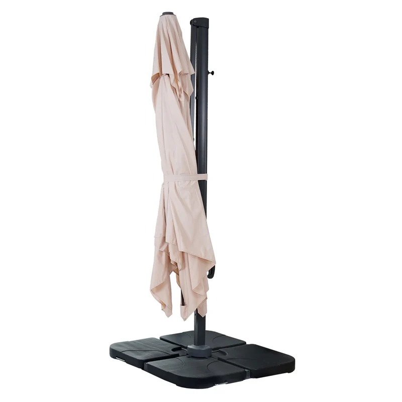 Parasol déporté 3x3 m diamètre 4,3 m orientable inclinable avec pied base remplissable aluminium polyester crème 04_0007940