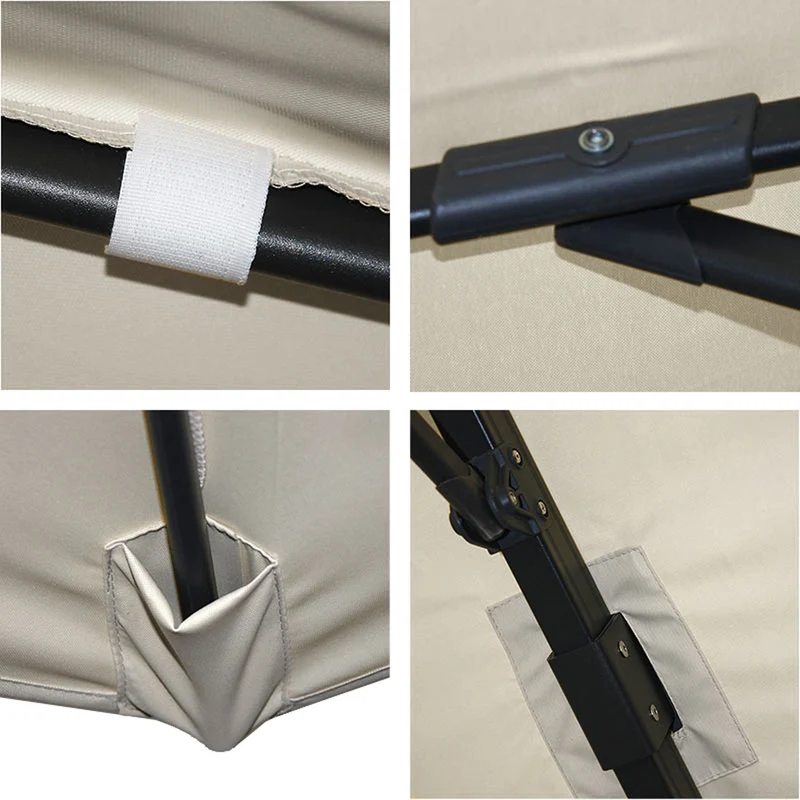 Parasol déporté 3,5x3,5 m diamètre 5 m orientable inclinable pivotant 360 avec pied base remplissable aluminium polyester crème gris 04_0007936