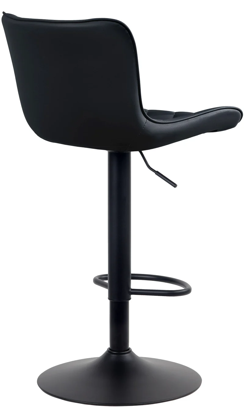 Tabouret de bar x1 coutures décoratives pied trompette hauteur réglable en métal noir assise en PVC noir 10_0004855