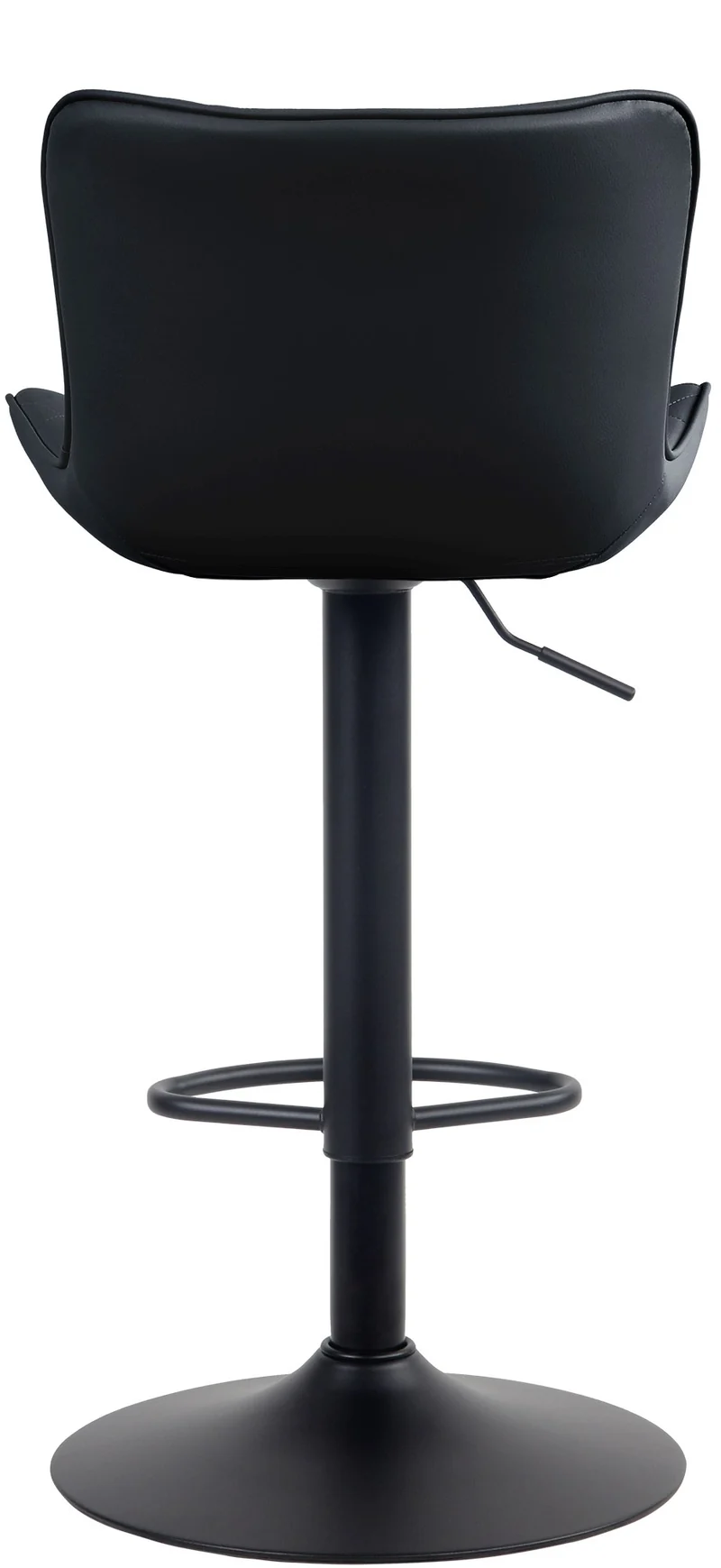 Tabouret de bar x1 coutures décoratives pied trompette hauteur réglable en métal noir assise en PVC noir 10_0004855