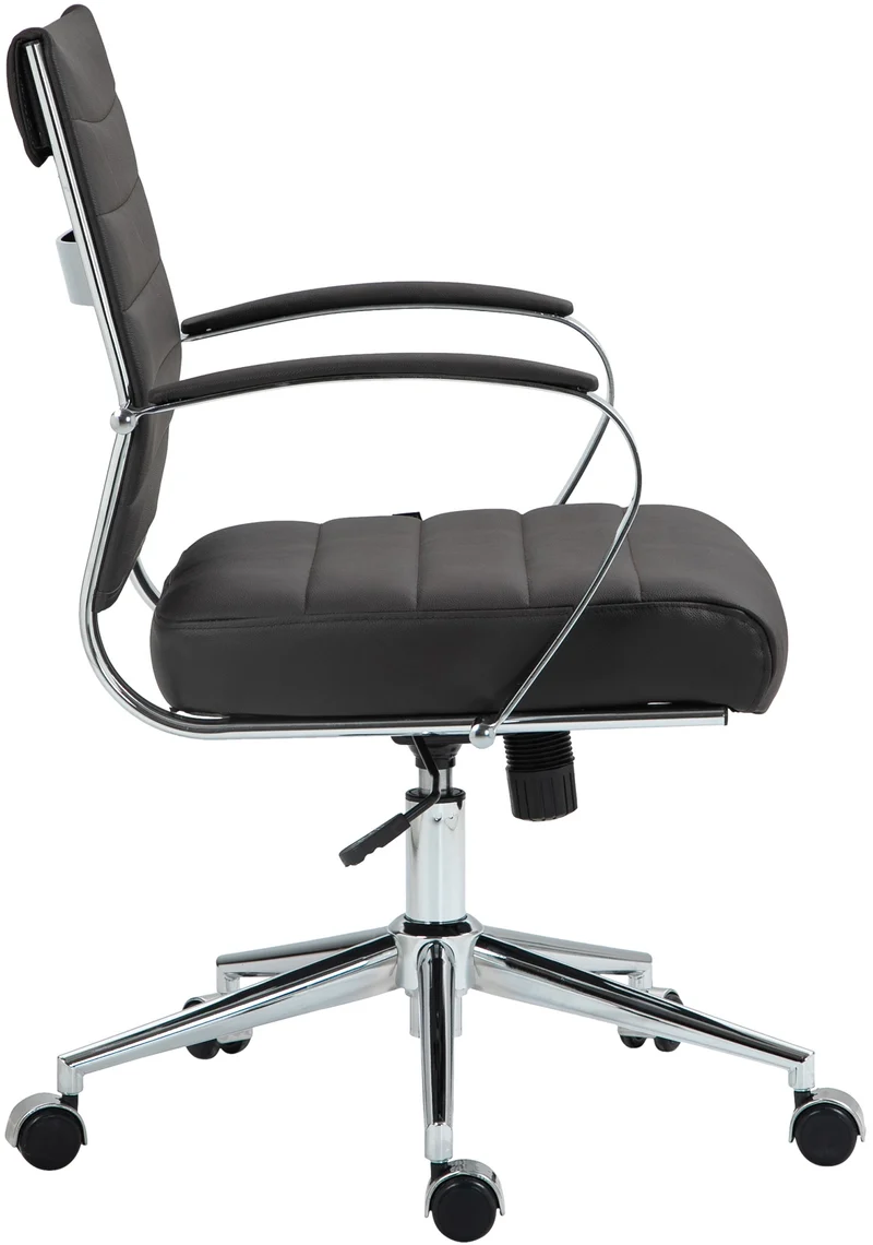 Chaise de bureau design ergonomique en cuir véritable marron et métal chromé 10_0002563
