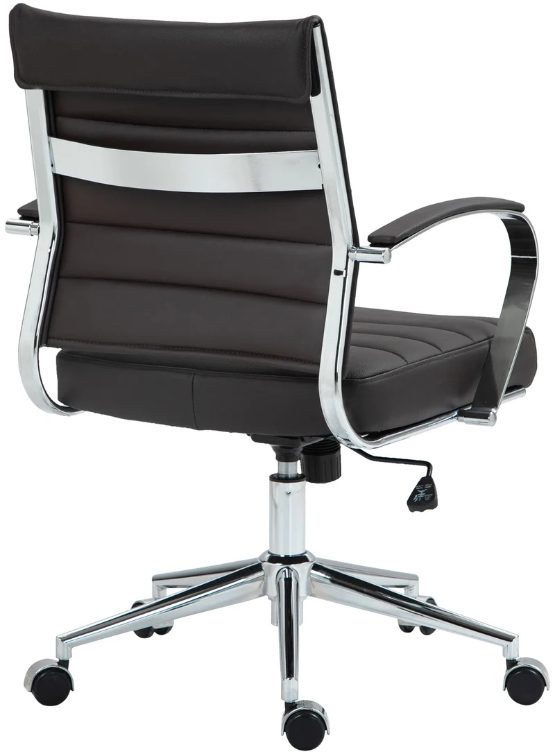 Chaise de bureau design ergonomique en cuir véritable marron et métal chromé 10_0002563