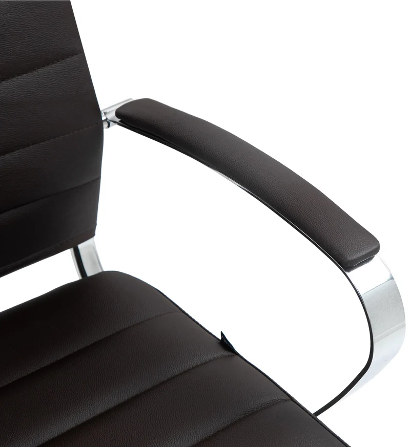 Chaise de bureau design ergonomique en cuir véritable marron et métal chromé 10_0002563