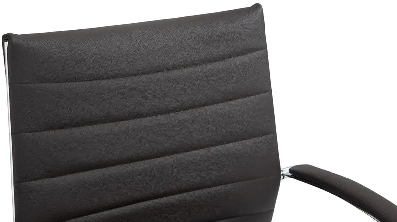 Chaise de bureau design ergonomique en cuir véritable marron et métal chromé 10_0002563