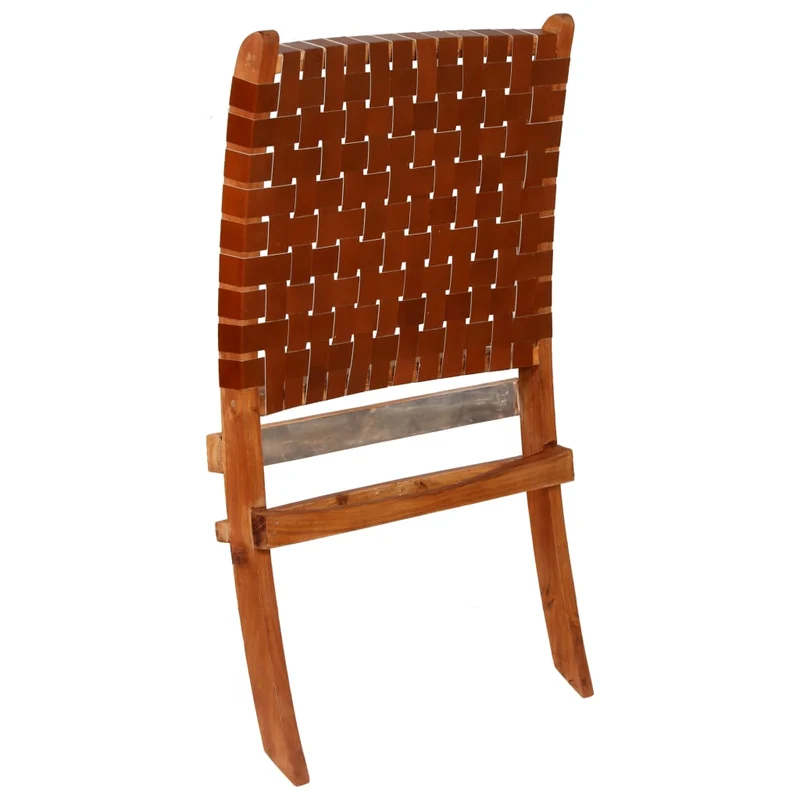 Chaise pliable bandes croisées design rustique en cuir véritable marron DEC026284