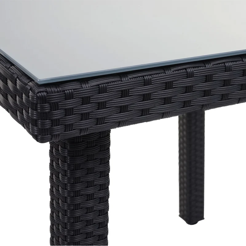 Table de jardin 80 x 80 cm avec plateau en verre poly rotin noir structure acier 04_0010927