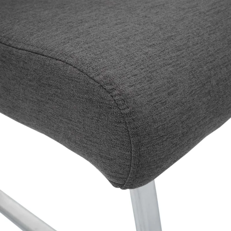 Banc de salle à manger 160 cm 3 places dossier rembourré tissu gris brun structure inox brossé 04_0010955