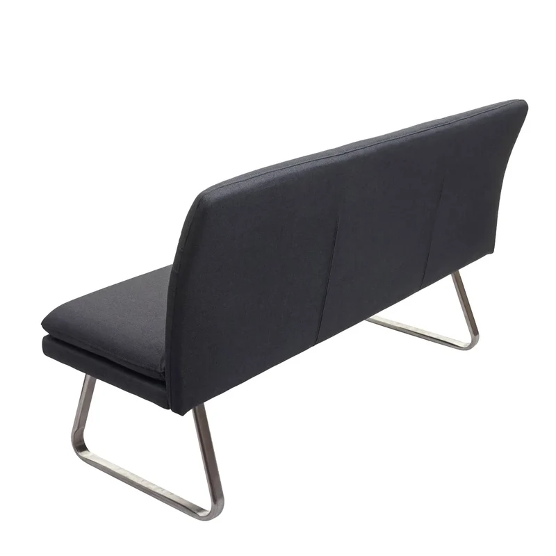 Ensemble salle à manger 5 pièces 4 chaises et banc 160 cm tissu gris foncé structure inox brossé 04_0010899
