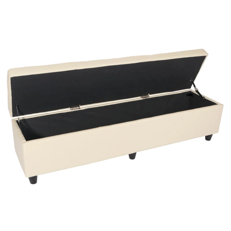 Banc coffre 180 cm avec rangement assise rembourrée cuir et simili cuir crème 04_0011532