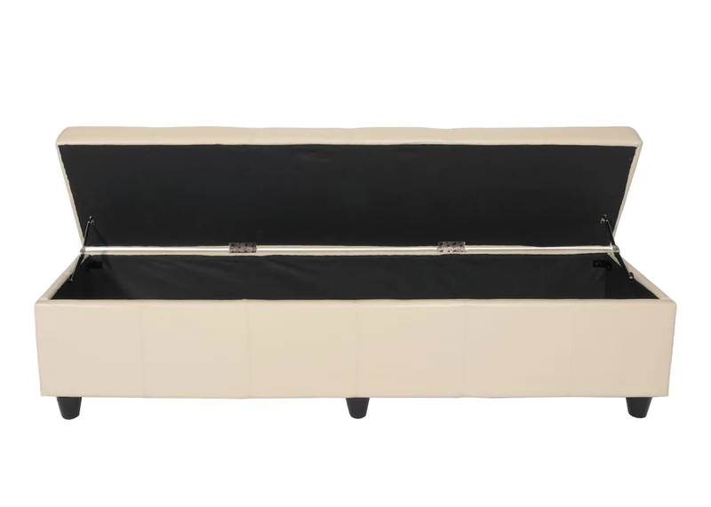 Banc coffre 180 cm avec rangement assise rembourrée cuir et simili cuir crème 04_0011532
