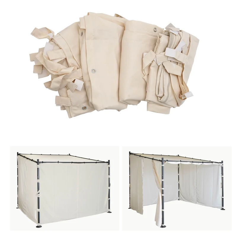 Lot de 4 parois pour pergola 3 x 3 m avec fermeture éclair tissu polyester crème pergola non incluse 04_0010785