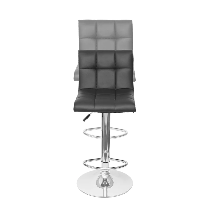 Lot de 2 tabourets de bar réglables hauteur 87 à 107 cm pivotants 360 avec dossier tissu gris foncé simili cuir blanc métal chromé 04_0010920