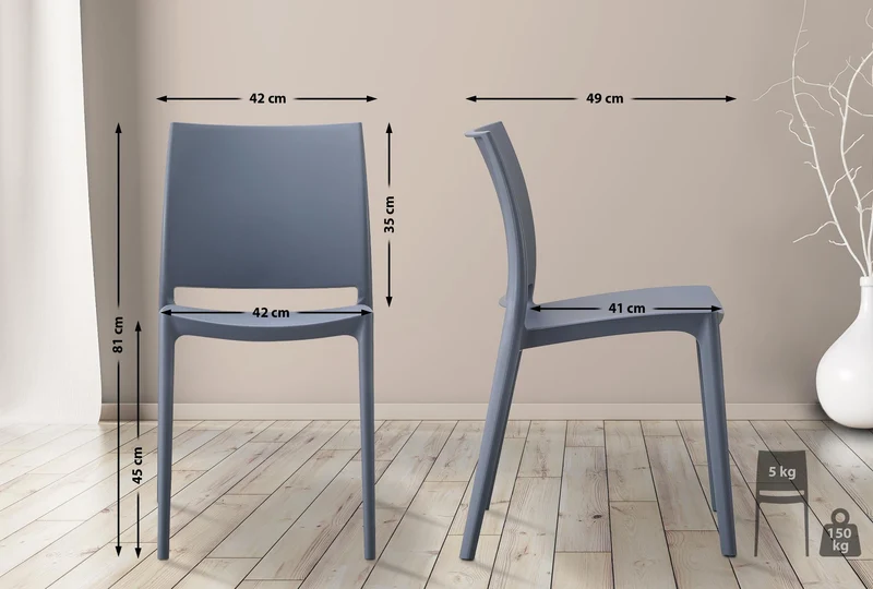 Lot de 2 chaises de jardin empilable dossier incurvé à quatre pieds stable en plastique gris 10_0007910