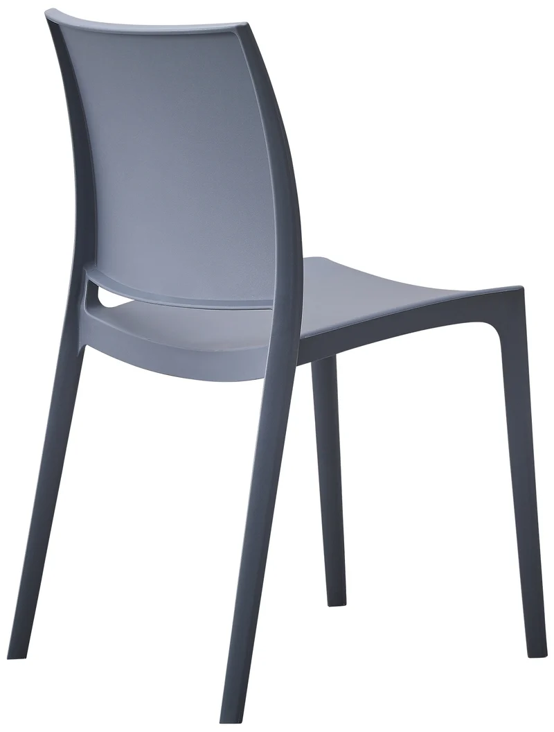 Chaise de jardin empilable dossier incurvé à quatre pieds stable en plastique gris 10_0007890