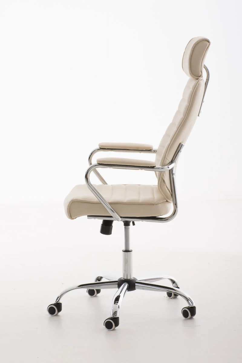Fauteuil de bureau hauteur réglable pivotant mécanisme de bascule PVC crème et métal chromé 10_0002630