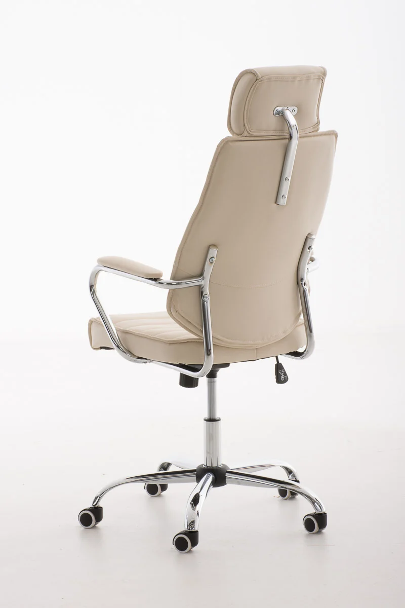 Fauteuil de bureau hauteur réglable pivotant mécanisme de bascule PVC crème et métal chromé 10_0002630