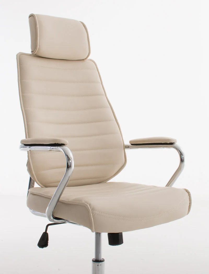 Fauteuil de bureau hauteur réglable pivotant mécanisme de bascule PVC crème et métal chromé 10_0002630