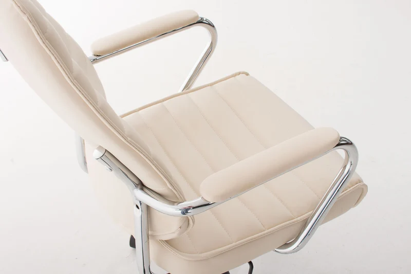 Fauteuil de bureau hauteur réglable pivotant mécanisme de bascule PVC crème et métal chromé 10_0002630