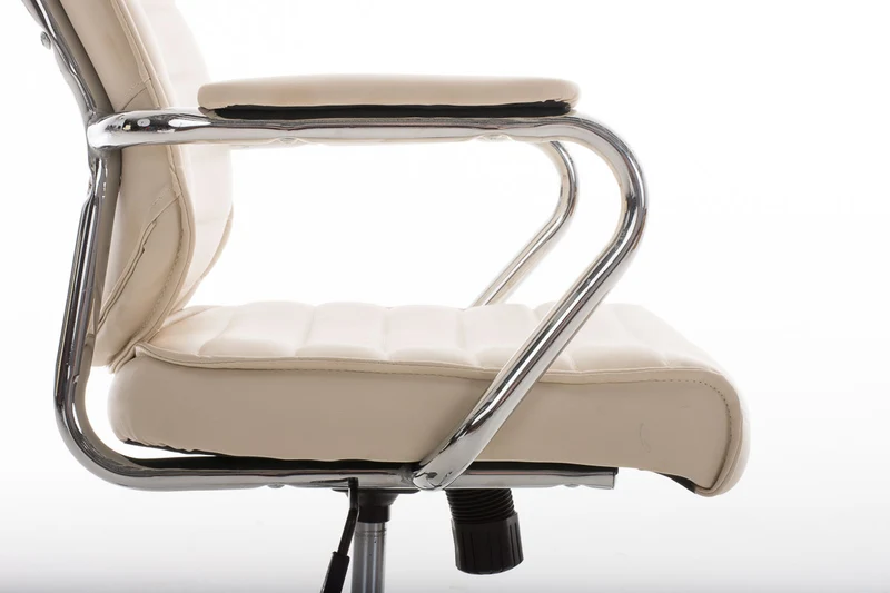 Fauteuil de bureau hauteur réglable pivotant mécanisme de bascule PVC crème et métal chromé 10_0002630