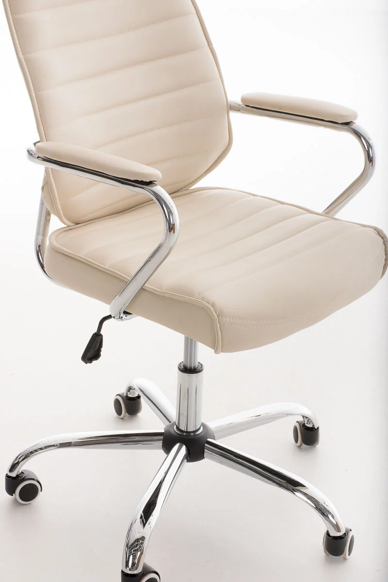 Fauteuil de bureau hauteur réglable pivotant mécanisme de bascule PVC crème et métal chromé 10_0002630