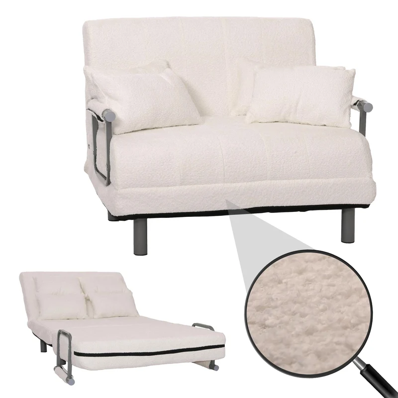 Canapé convertible lit d’appoint 190x100 cm fauteuil lit design moderne tissu bouclé crème 04_0010016