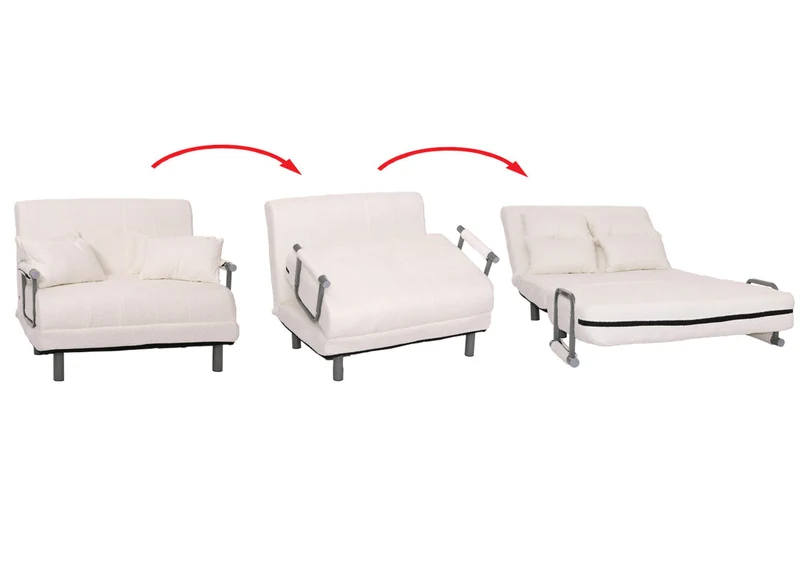 Canapé convertible lit d’appoint 190x100 cm fauteuil lit design moderne tissu bouclé crème 04_0010016