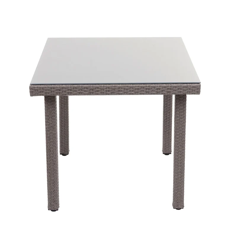 Table de jardin 80 x 80 cm avec plateau en verre poly rotin gris structure acier 04_0010925