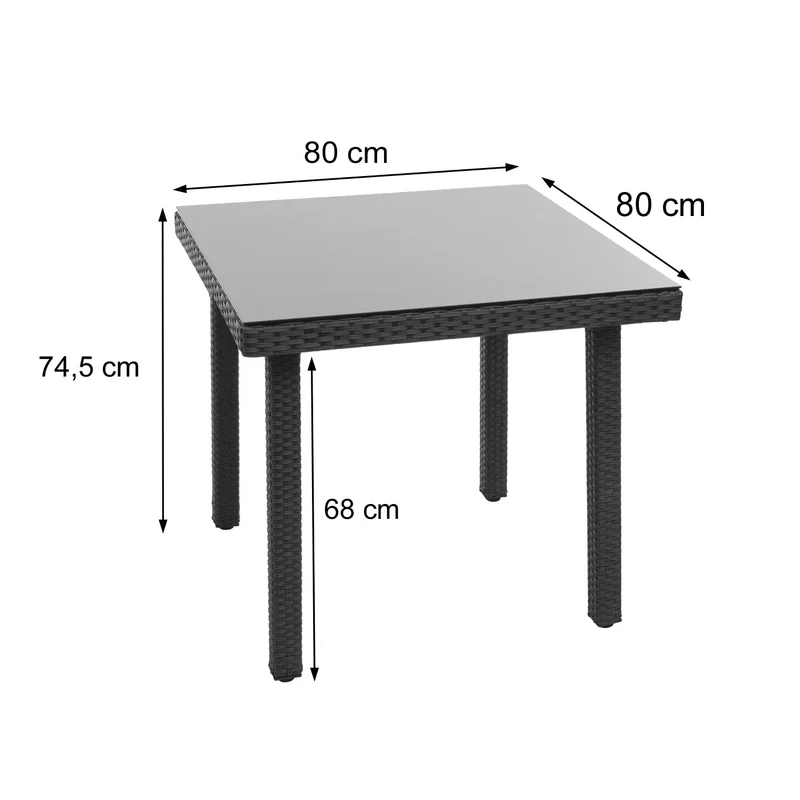 Table de jardin 80 x 80 cm avec plateau en verre poly rotin gris structure acier 04_0010925