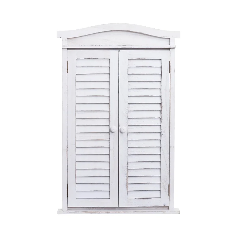 Miroir mural salle de bain design fenêtre avec volets 71x46x5cm blanc vieilli 04_0003703