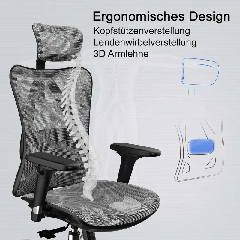 Fauteuil de bureau siège et dossier de forme ergonomique siège pivotant et réglable revêtement en maille noir 04_0006218