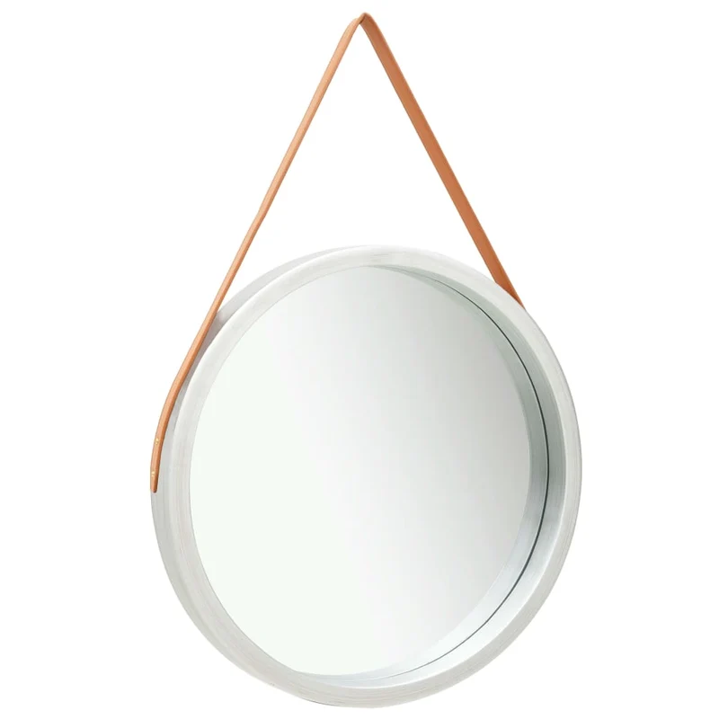 Miroir mural avec sangle marron 60 cm bois argenté DEC022912