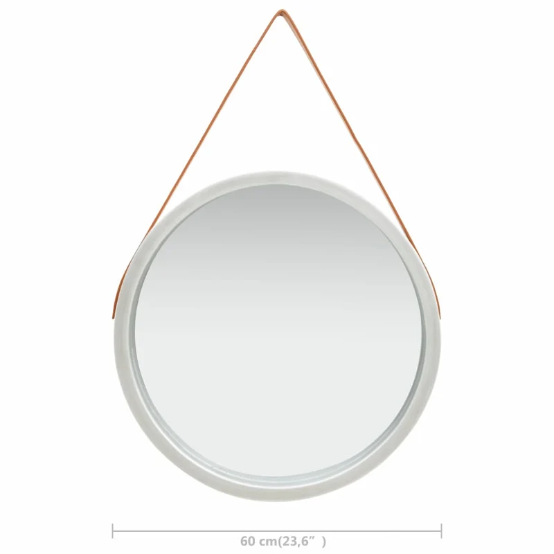 Miroir mural avec sangle marron 60 cm bois argenté DEC022912