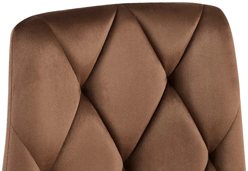 Chaise de salle à manger x1 en velours marron coutures décoratives losange cadre métal 10_0007190