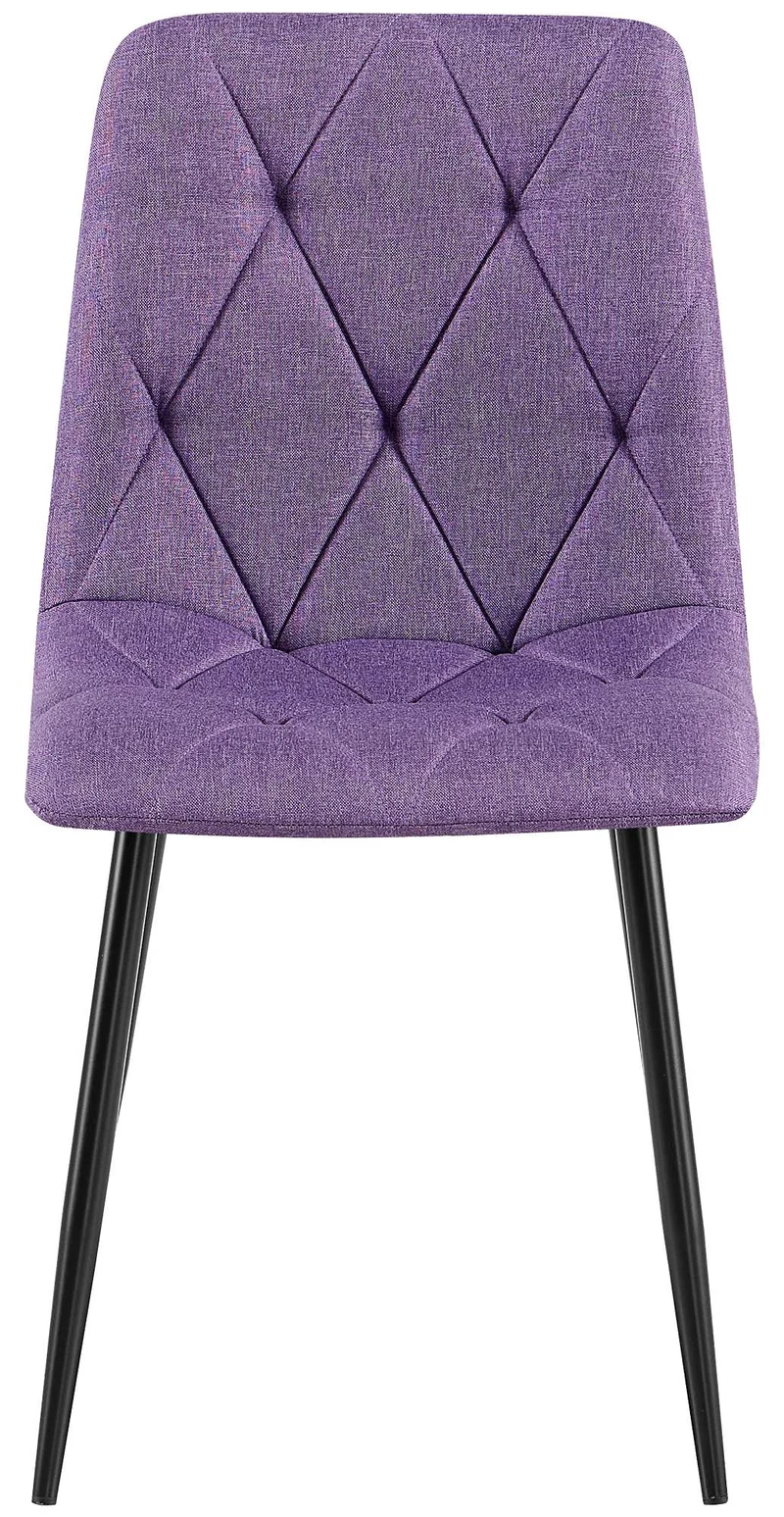 Chaise de salle à manger x1 design moderne surpiqûres en losange tissu violet et cadre métal noir 10_0007361