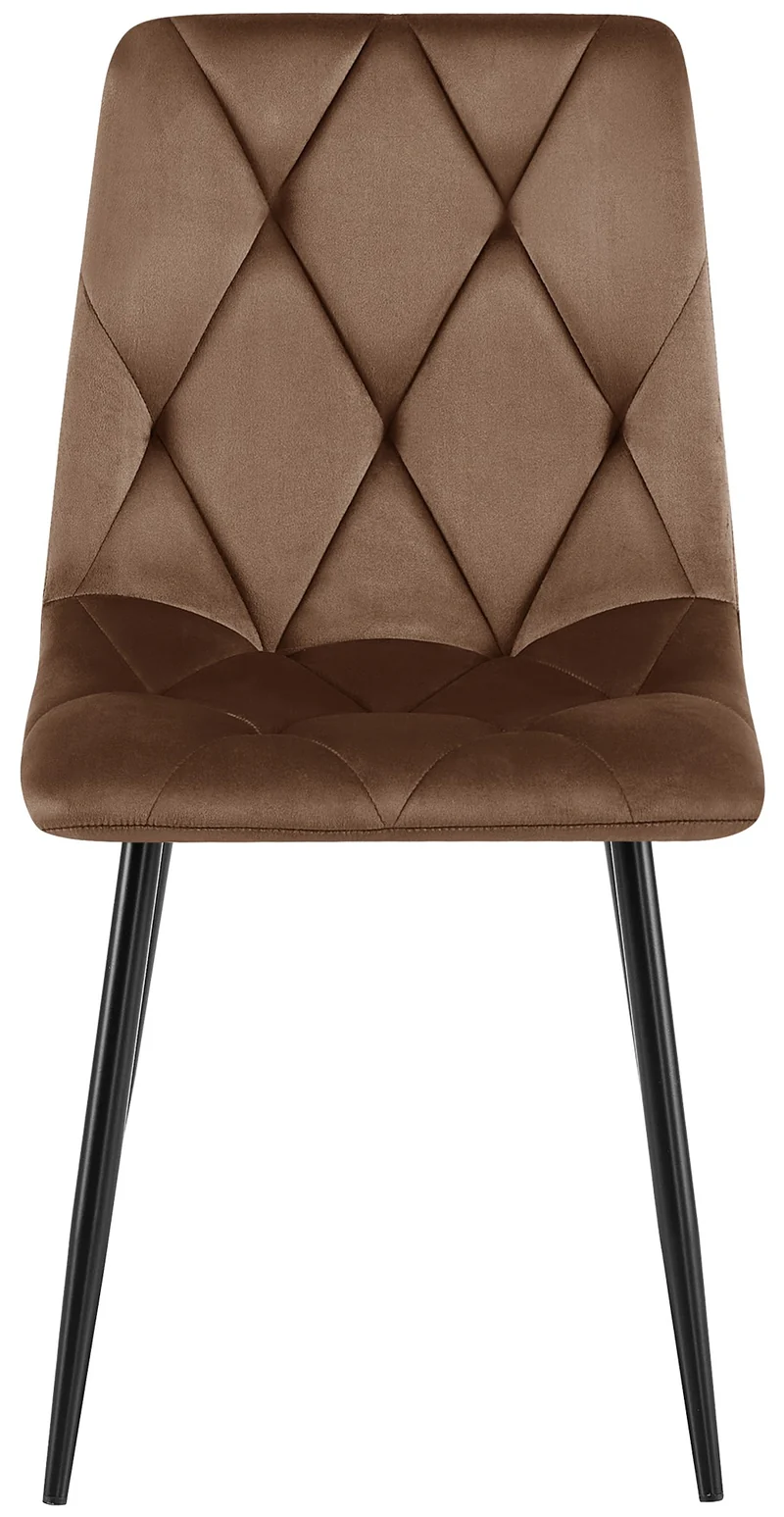 Lot de 2 chaises de salle à manger design moderne surpiqûres en losange velours marron et cadre métal noir 10_0007353