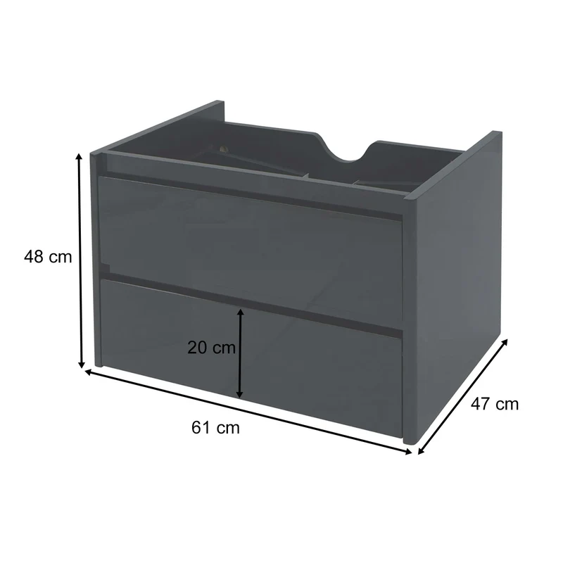 Meuble sous lavabo suspendu noir brillant avec 2 tiroirs Soft-Close 60 cm 04_0010539
