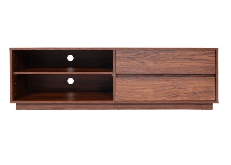 Meuble TV 2 tiroirs et 2 compartiments de rangement 42x140x40 cm aspect noyer 04_0007851