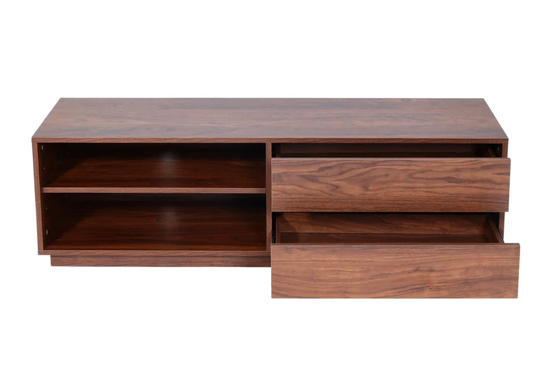 Meuble TV 2 tiroirs et 2 compartiments de rangement 42x140x40 cm aspect noyer 04_0007851